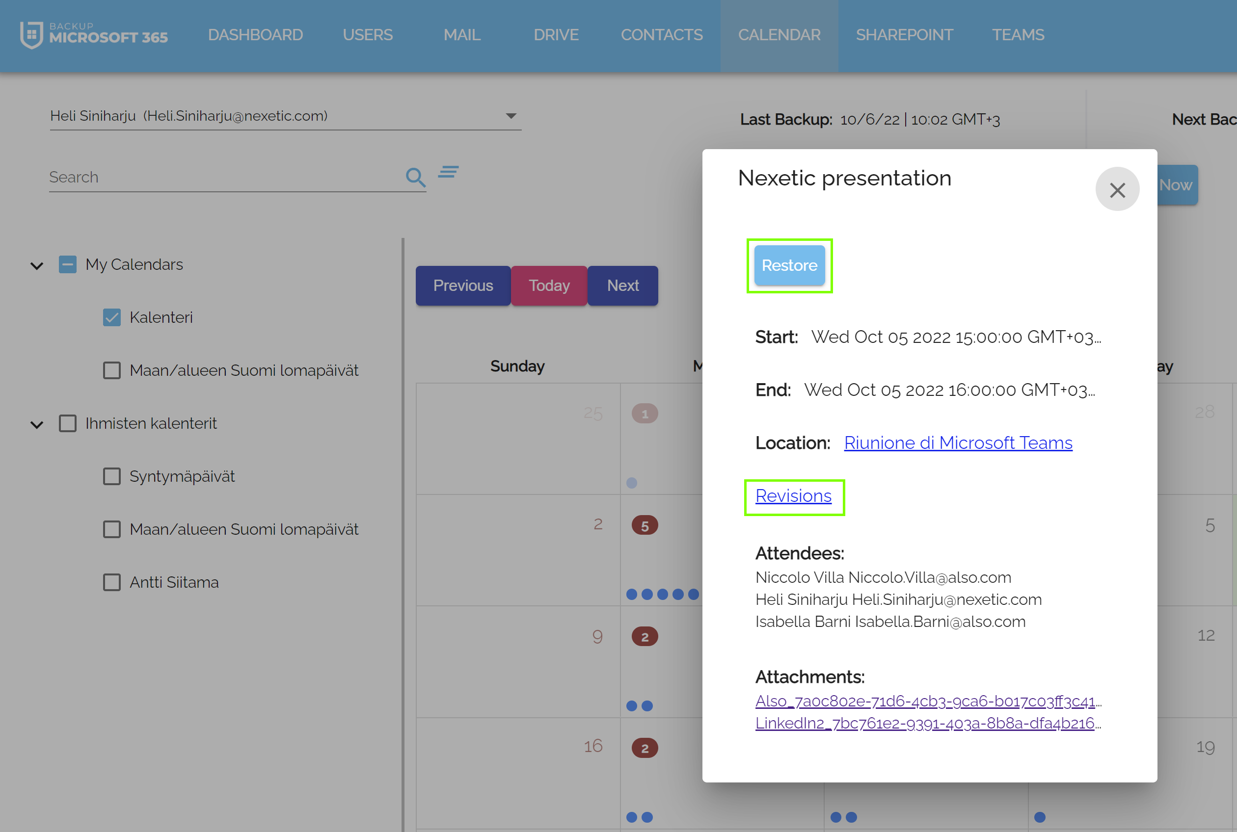 How To Restore Calendar Entries Nexetic Support